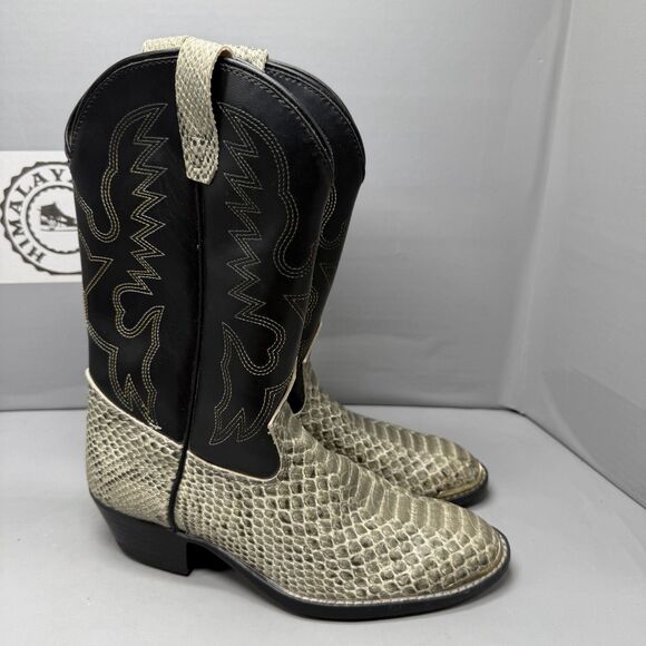 Texas USA Flag Snakeskin Print Cowboy Western Boots Men’s Size 4D Black Exotic main image 11